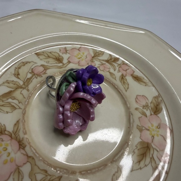 Floral Pink and Purple Ring from polymer clay - Picture 5 of 8